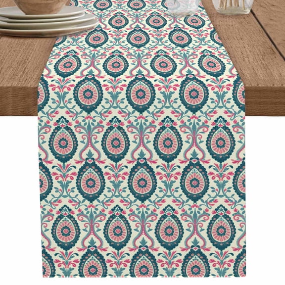 nqOlkjepod Boho Floral Table Runner 90 Inches Long Farmhouse Dress Scarves, Pink Green Farmhouse Abstract Geometric Art Dining Tablerunner for Coffee Table/Kitchen Island/Party Décor, 13" x 90"