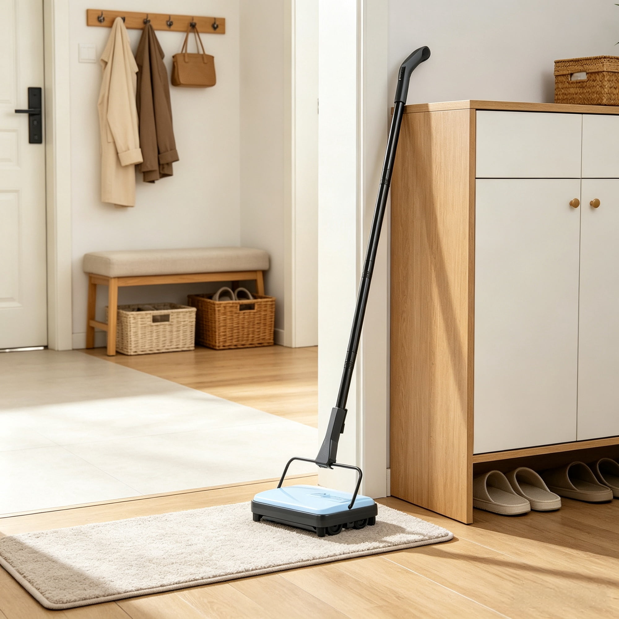 6.7" Manual Carpet Sweeper, Floor Sweeper with 300 ml Dustbin for Pet Hair & Home Office, Blue