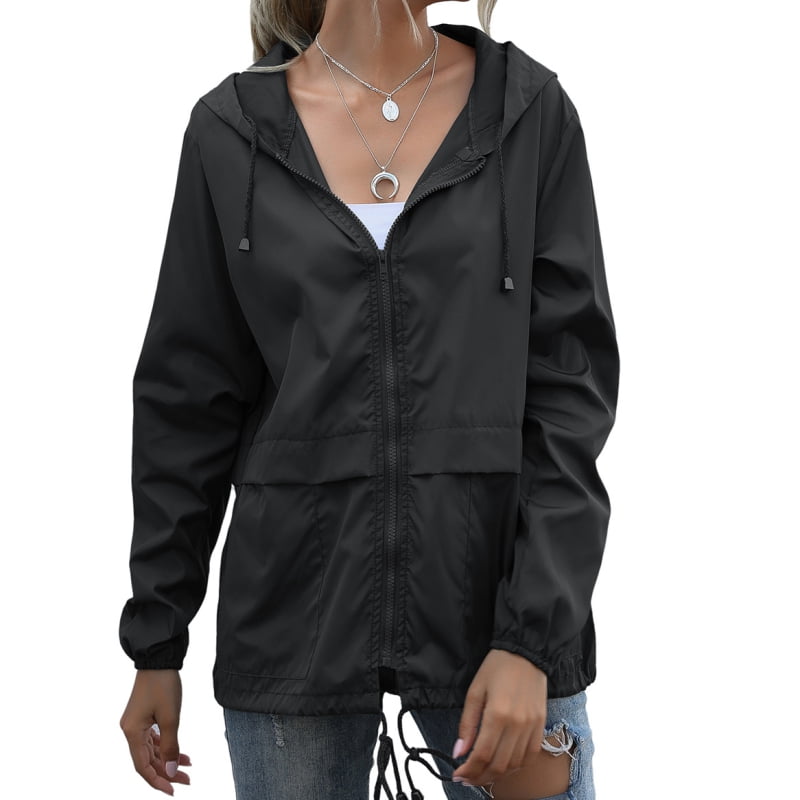 Women's Rain Jacket Plus Size Long Raincoat Lightweight Hooded ...