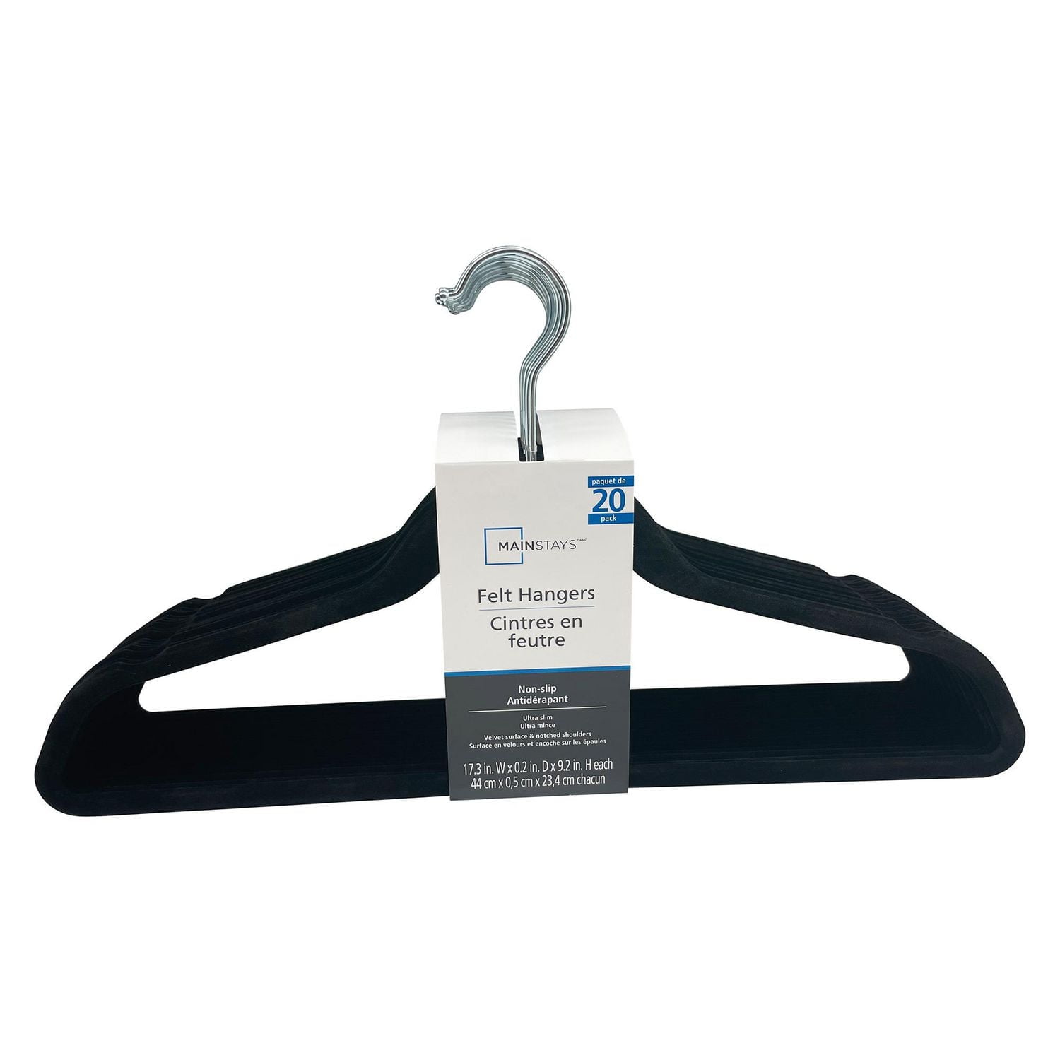 Premium Velvet Hangers - Non-Slip, Durable, Space Saving Felt Hangers for Closet w/ 360 Degree Chrome Swivel Hook - 20 Pack - Black, Non-Slip Felt Hangers 20 count