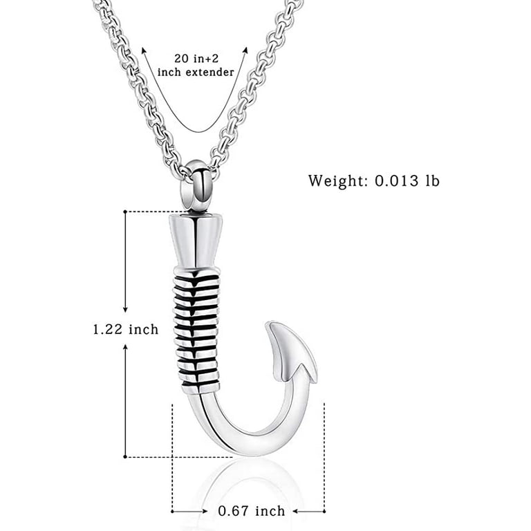 Fish Hook Cremation Jewelry for Ashes, Memorial Necklace Made with Stainless Steel, Keepsake Pendant for Men for Women, Men's, Size: Small