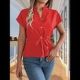 thumbnail image 4 of Blusas de Mujer con Botones, Blusas Casuales de Verano, Camisas Elegantes de para el Trabajo, Color Rojo L, 4 of 8