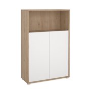 Tvilum Sign 3 Shelf Bookcase with Doors and Adjustable Storage in White and Hickory