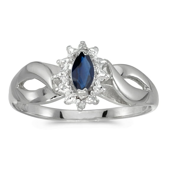 10k White Gold Marquise Sapphire And Diamond Ring