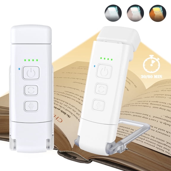 ZIVACATE Portable Clip-on LED Reading Light Book Light for Reading in Bed, 30/60 Mins Auto Timer,USB Rechargeable, Brightness Adjustable, White