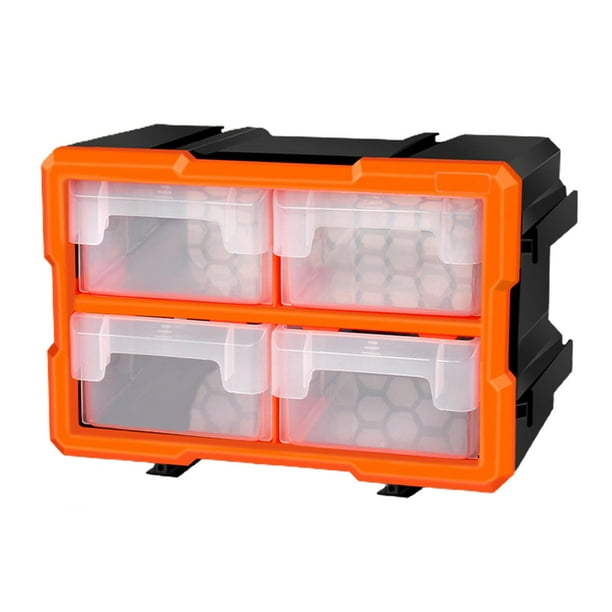 Caja de herramientas con componentes y piezas de plástico, contenedores transparentes para tornillos. C