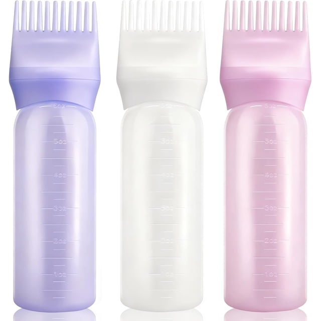 3 PCS 170ml Root Comb Applicator Bottles with Graduated Scale, Soft Pliable Hair Oil Applicators Dye Brush Applicator Bottle for Hair Oiling Applying Massaging Coloring (3 Colors)