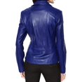 thumbnail image 2 of Celebrity Women's Blue Lambskin Leather Jacket Motorcycle Slim Fit Biker W606, 2 of 3