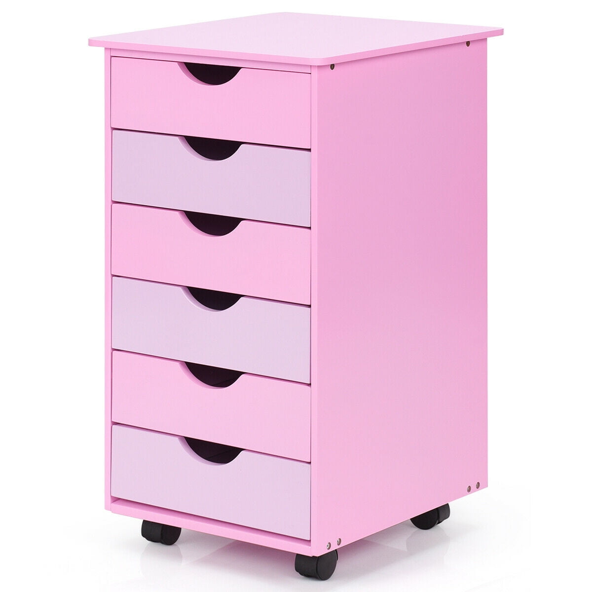 6 Drawer Wood Mobile File Cabinet Rolling Organizer Storage Office