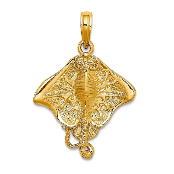 19mm 10k Solid Yellow Gold 2-d Stingray Charm Pendant Necklace for Women - 1.7 Grams