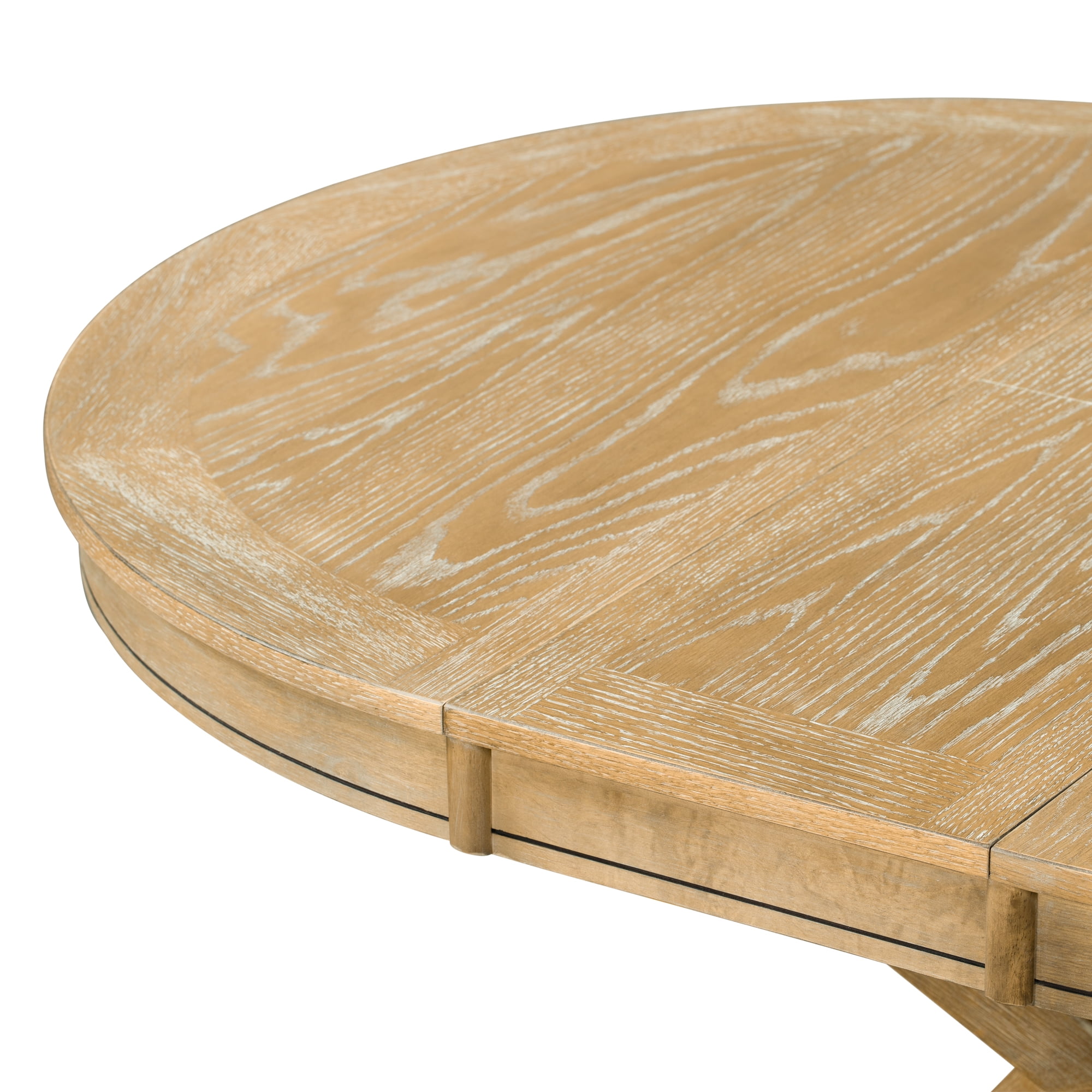 Aukfa Extendable Dining Table for 6, 42"-54" Round Kitchen Table with Butterfly Leaf for Dining Room/Living Room, Natural Wood