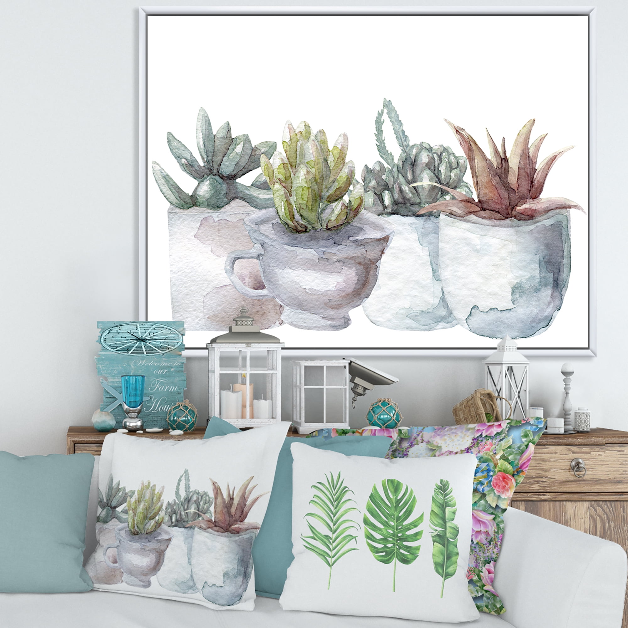 Designart 'Succulent and Cactus House Plants IV' Farmhouse Framed Canvas Wall Art Print