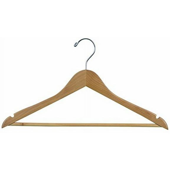International Hanger Natural Wood Suit Hanger with Solid Bar for Tops or Pants, 100 Pack