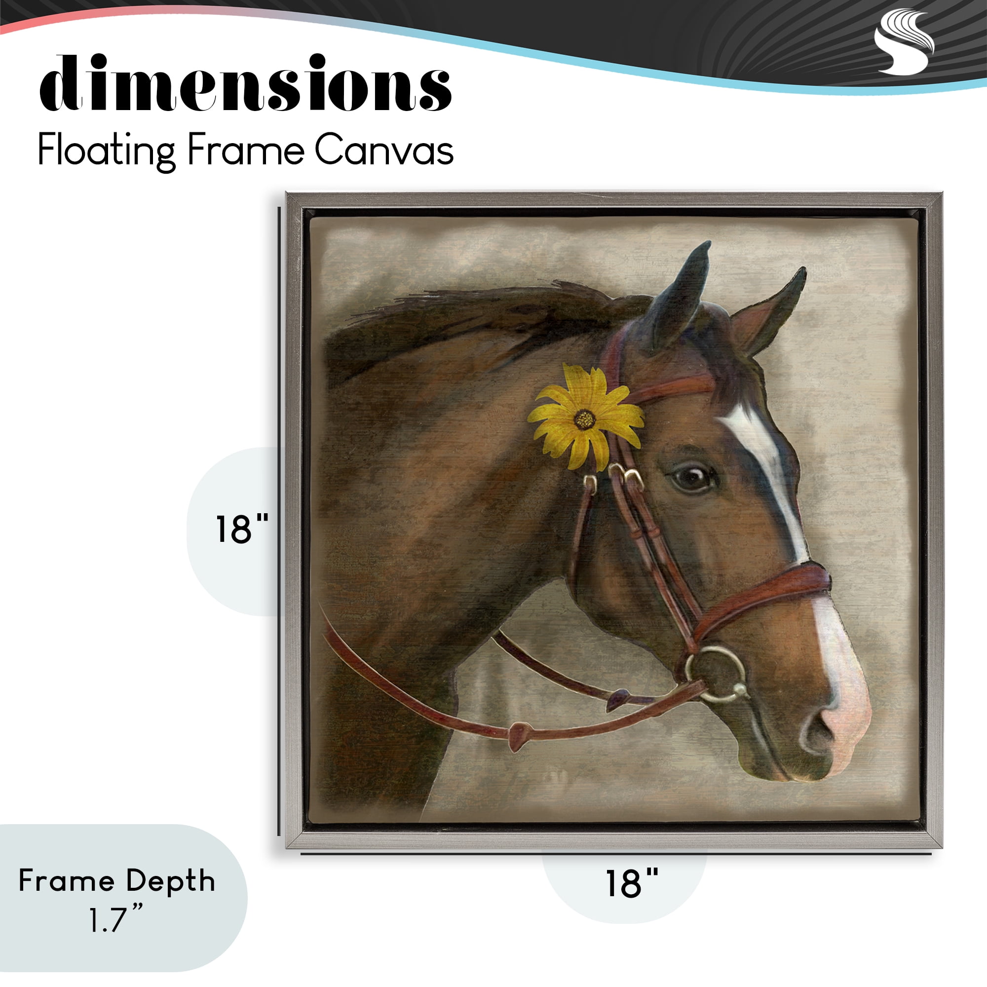 Stupell Industries Barnyard Horse with Daisy Gray Framed Floater Canvas Wall Art, design by Suzanne Nicoll