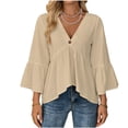 thumbnail image 2 of Xuyuer 3/4 Length Sleeve Womens Tops Summer V-Neck Blouses Spring Ruffle Sleeve Tunic T-Shirts Dressy Casual Work Business Work Blouses 2026 Trendy Basic Tunic Top Fit Solid Color Blouse, 2 of 8