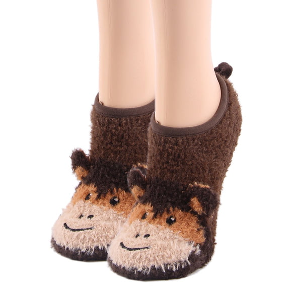 OoohGeez Womens Funny Animal Slipper Socks, Monkey Around, Fuzzy House  Non-Slip Grip Socks 