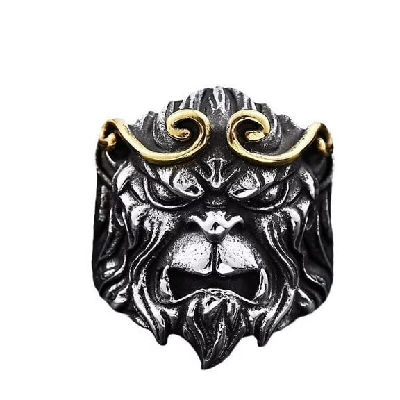 PAURO Unisex's Stainless Steel Refined Punk Non Mainstream Unique Sun Wukong Ring Silver Gold Size 9