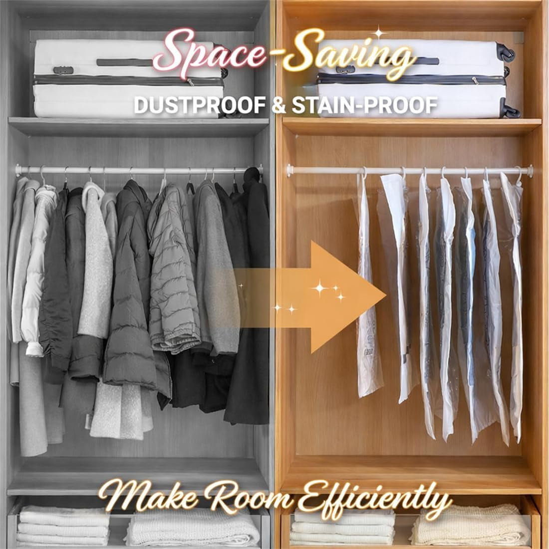 Hanging Vacuum Storage Bags Reusable for Coats Suits