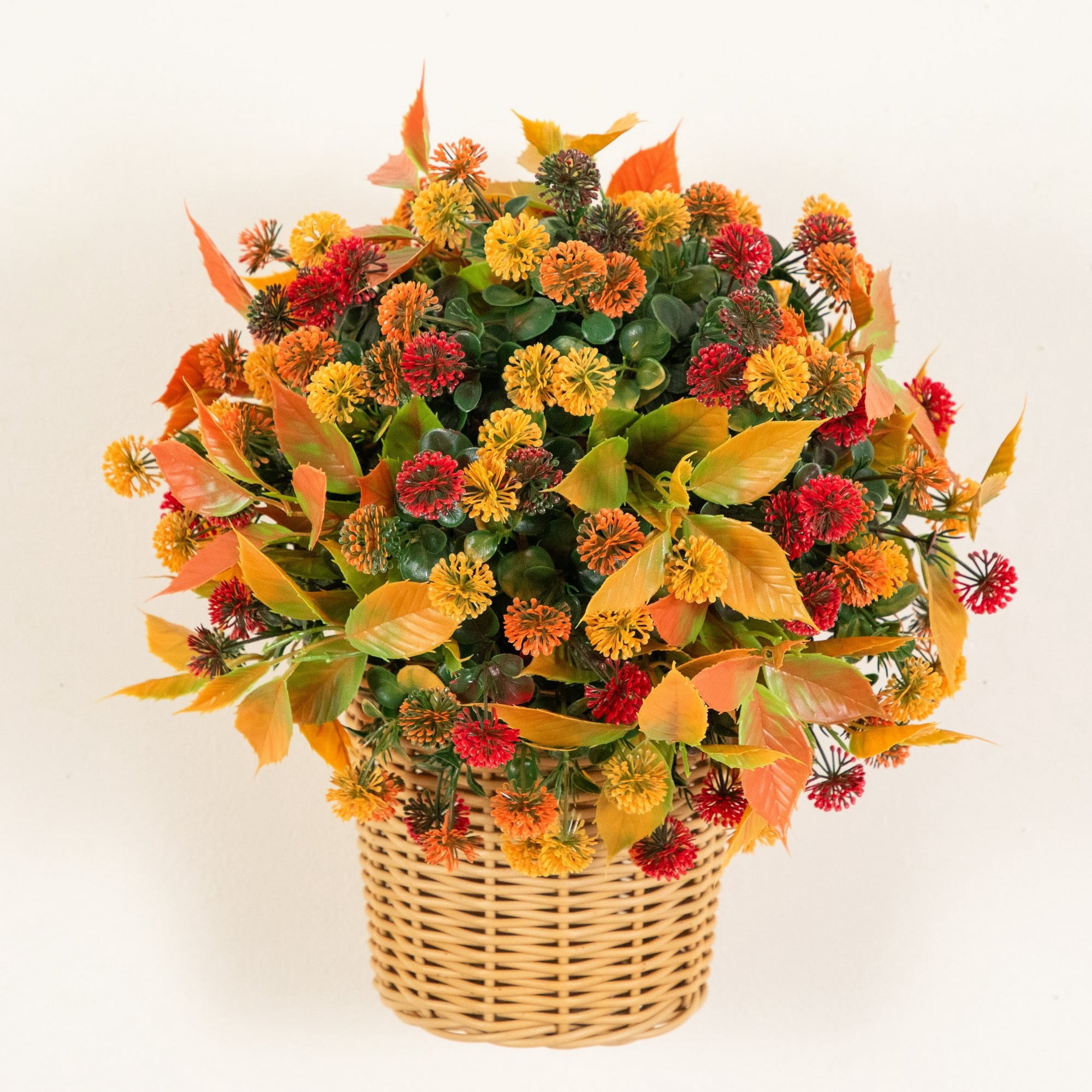 14in. UV Resistant Autumn Artificial Mixed Fall Mum in Wicker Basket (Indoor/Outdoor)
