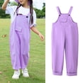 thumbnail image 4 of CPNG Girls Overalls Kids Casual Sleeveless Wide Leg Jumpsuit Pure Cotton Solid Color Loose Rompers(Purple,13-14 Years), 4 of 7