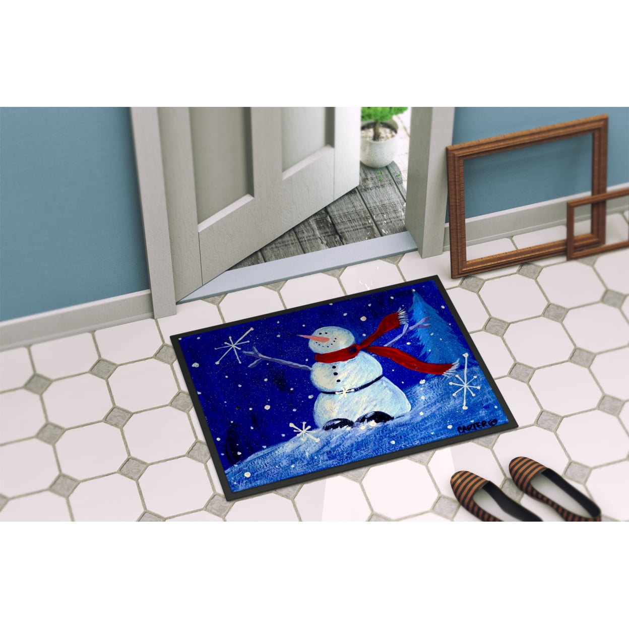 Caroline's Treasures PJC1083MAT Snow Happens in the Meadow Snowman Door Mat,  Indoor Rug or Outdoor Welcome Mat 18x27