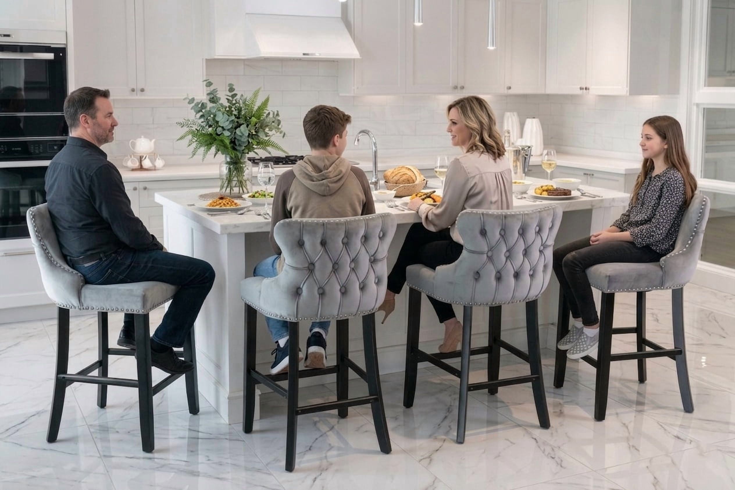 Bar Stool Set of 4, Legahome 26" Counter Height Bar Stools with Back, Velvet Upholstered Bar Stool with Button Tufted & Wooden Legs, Bar Stools Chair for 35-39" Kitchen Island Counter, Gray