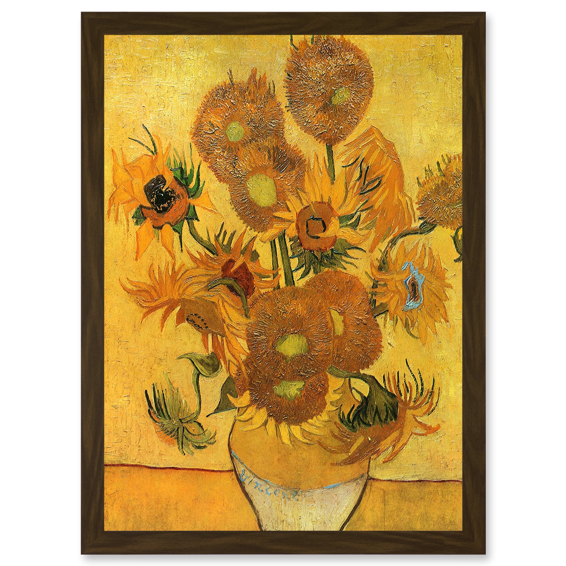 Painting Van Gogh Still Life Vase Fifteen Sunflowers A4 Artwork Framed ...