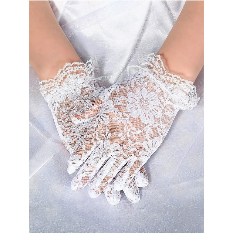Butterfly Twinkles Girls Long Dress Gloves - Set Of 4 White Stretch Polyester Tea Party Gloves For Kids Ages 3-7