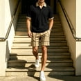 thumbnail image 2 of hotojiny Summer Golf Sets for Men Stylish Button Collared Plaid Shirt with Shorts Set Breathable Short Sleeve 2 Piece Outfits(Black,3X-Large), 2 of 7
