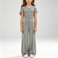 thumbnail image 2 of NEBWOAK Girls Back to School 2 Piece Outfit Set,Casual Short Sleeve Top Drawstring Wide Leg Pants Gray,Size 7-8, 2 of 9