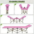 thumbnail image 4 of VibrantEcho 75" Camping Cot for Adults, Folding Sleeping Cot, Lightweight Portable for Outdoor Camping with Detachable Pillow and Side Pocket for Travel Home Office Picnic, Supports 360 lbs, Pink, 4 of 11