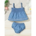 thumbnail image 2 of hirigin Infant Girl Denim Tanks Tops + Shorts , Elastic Waist Pleated Decoration Casual Style Summer Clothing, 2 of 9