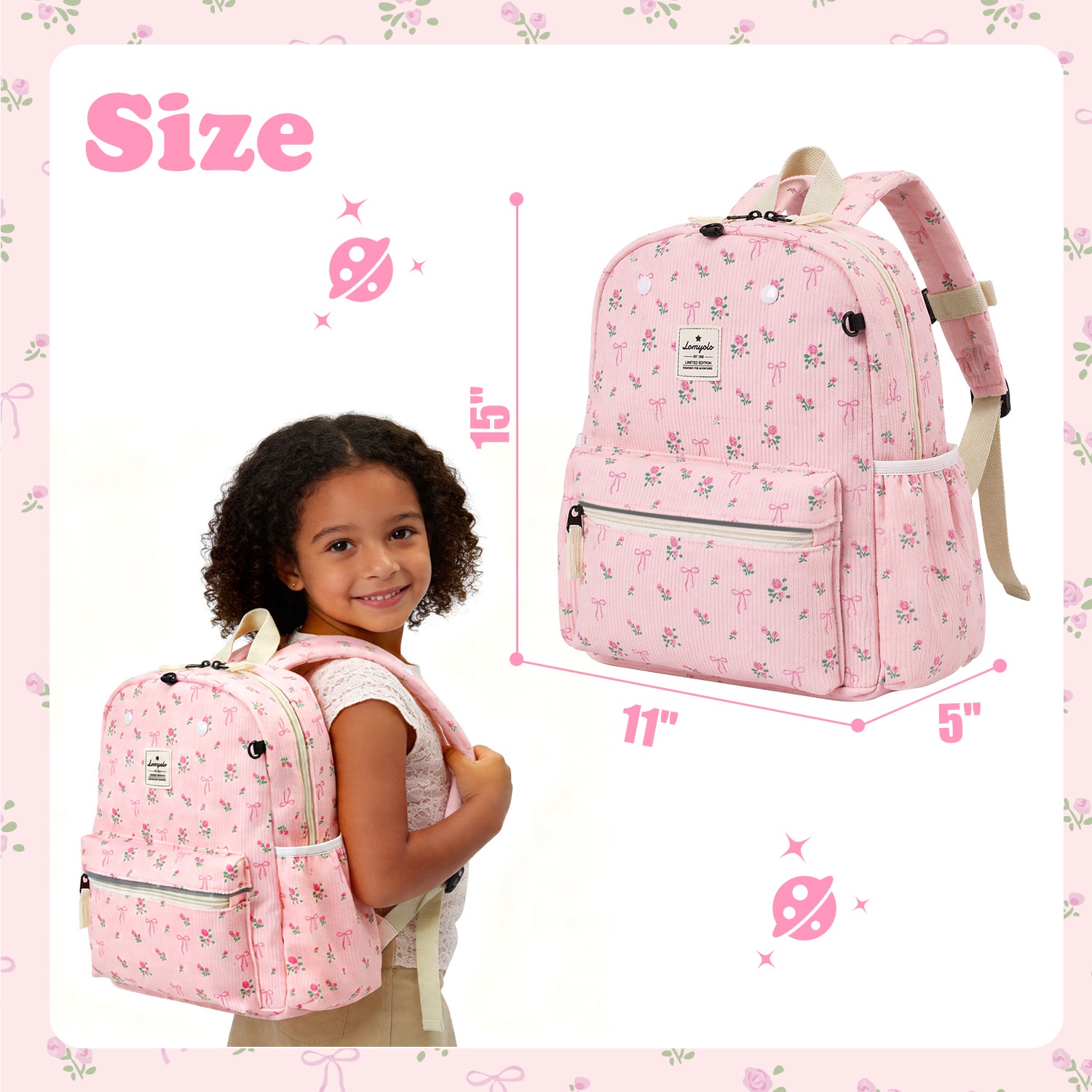 Mochila para niños pequeños de 2 a 5 años, para preescolar, con tira reflectante y anillos en D, ligera, perfecta de pana, regreso a clases, para carpeta de 13.5" 2