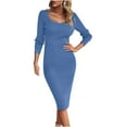 thumbnail image 1 of MeetoTime Robe Moulante à Manches Longues Côtelée pour Femmes Automne 2024 Col Carré Robe Midi Slim, 1 of 3