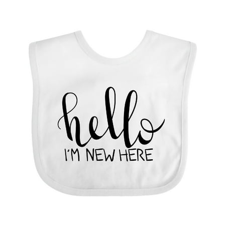 

Inktastic Hello I m New Here- Hand Drawn Type Gift Baby Boy or Baby Girl Bib