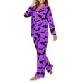 thumbnail image 3 of Garronmavis Halloween Purple Bats Pajamas Set for Women Long Sleeve Button Down V-Neck Nightwear Soft Breathable 2-Piece Sleepwear Cozy Loungewear Fall Winter Outfit, 3 of 7
