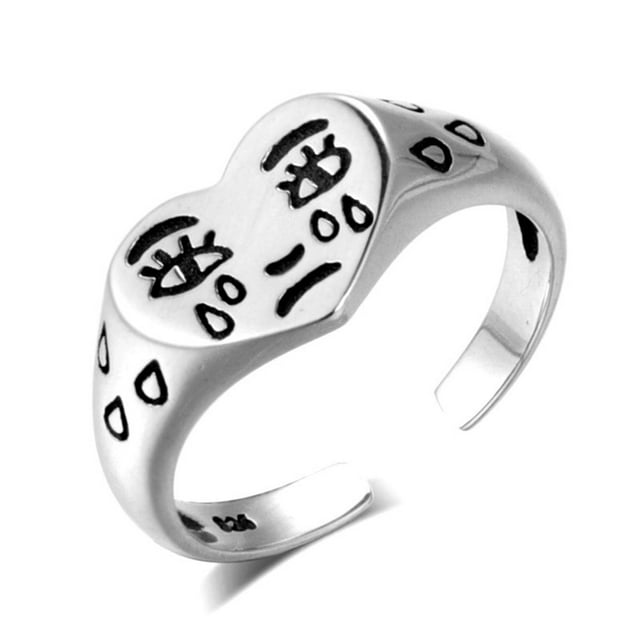 Anillo de corazón llorando de moda para mujeres y niñas, anillo ajustable abierto vintage