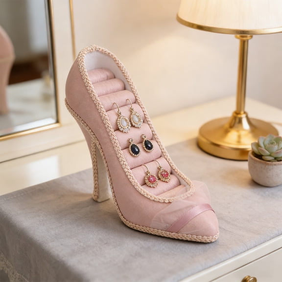 High Heel Jewelry Display Stand,Trendy Pink High Heel Shoe Jewelry Holder for Rings, Necklaces, Earrings,Chic Storage for Vanity, Bedroom, or Dresser