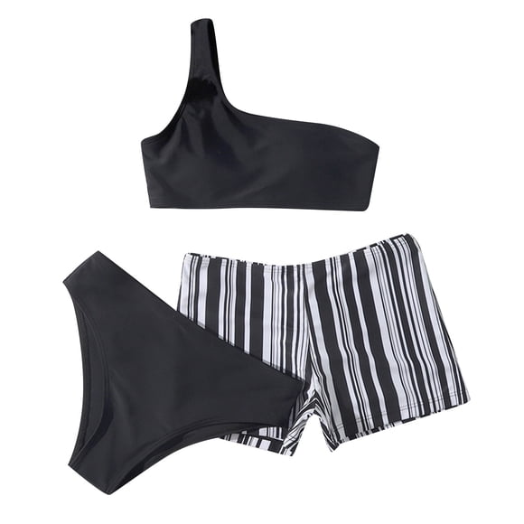 PEASKJP Maillot de Bain 2 Pcs pour Filles Tankini 2 Pcs Short Garçon Été Plage Maillot Dermoprotecteur Maillot de Bain, Noir 160