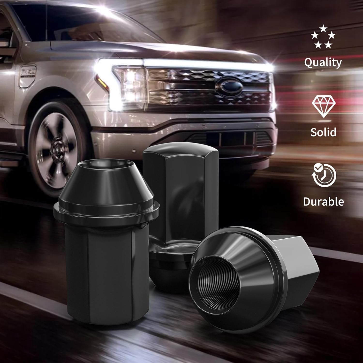 Richeer M14x1.5 Lug Nuts for Silverado 1500 Ram 1500 2500 Grand Cherokee and More, 24pcs 14x1.5 Black Lug Nuts One Piece OEM Style Large Acorn Seat OE 9596070 611-236