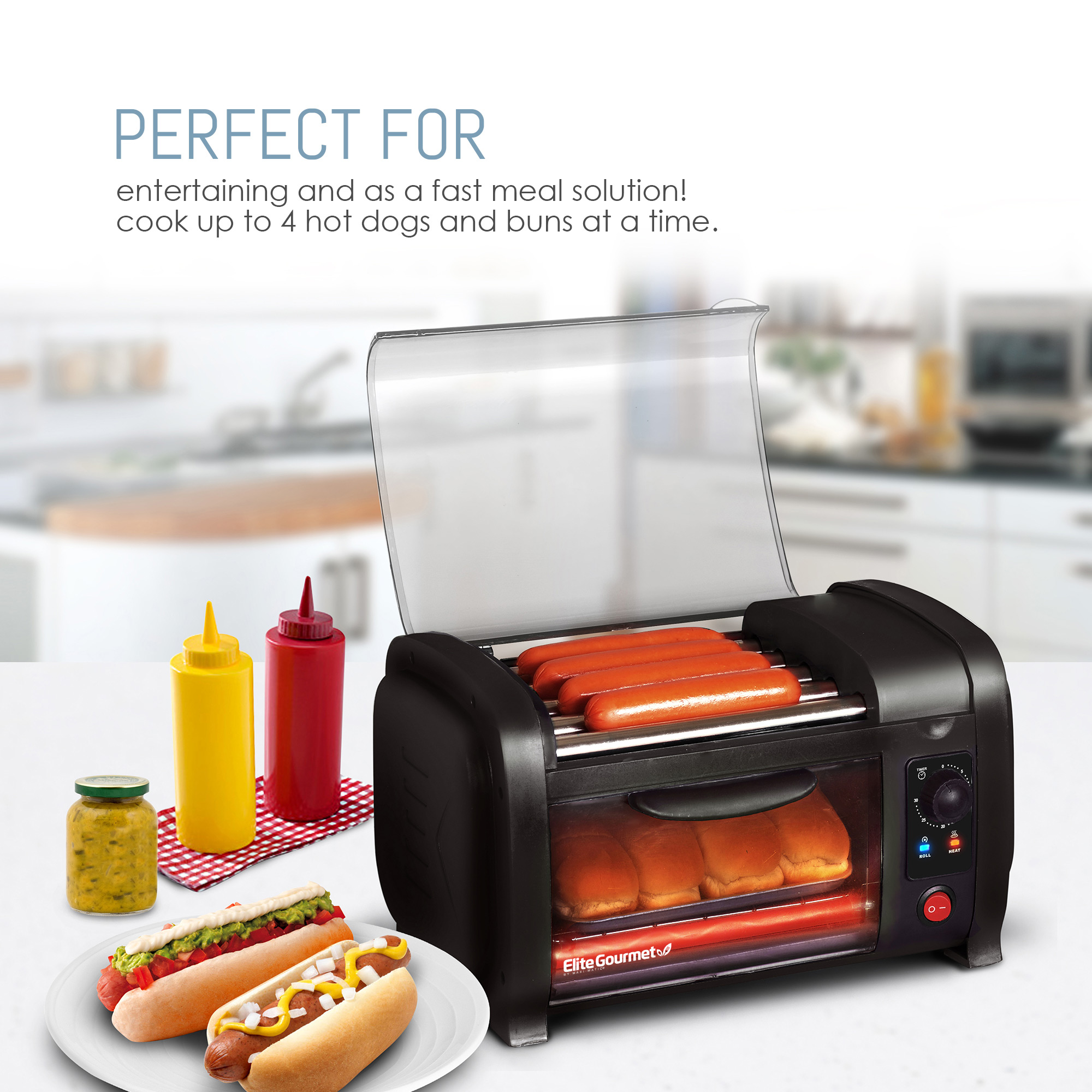 Elite Gourmet EHD-051B New Cuisine  Hot Dog Roller and Toaster Oven, Black - image 5 of 6