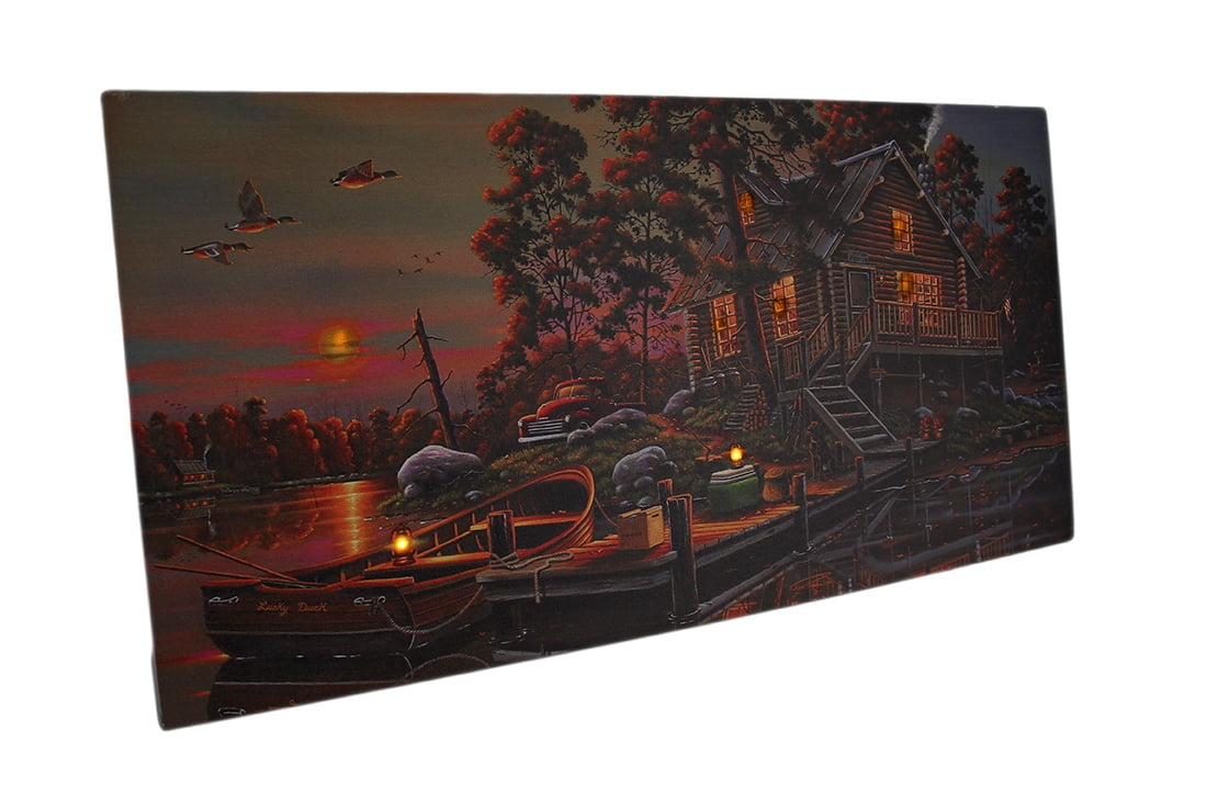 Led Lighted Morning Lake House Canvas Wall Art Print 24 X 12 In Walmart Canada