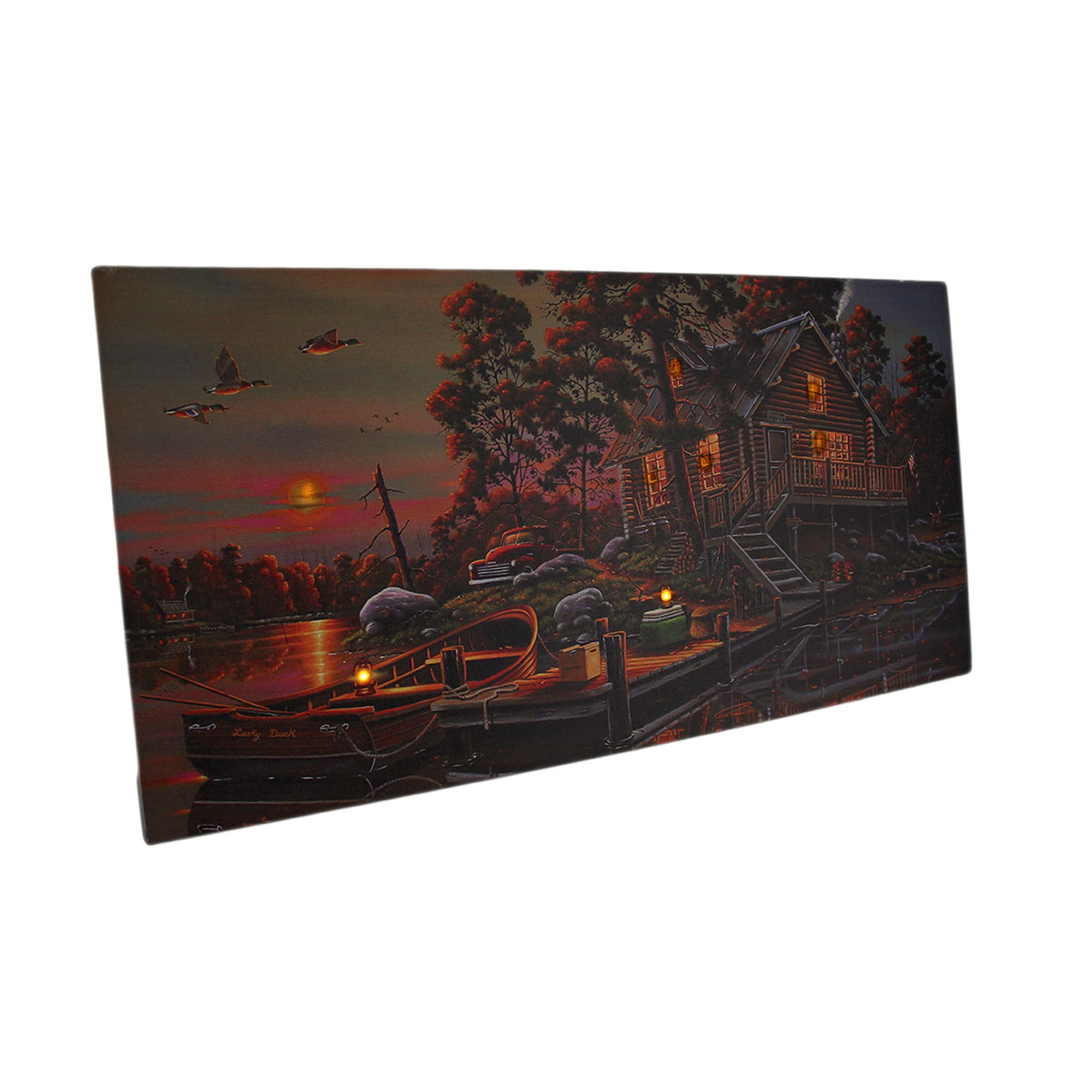 Led Lighted Morning Lake House Canvas Wall Art Print 24 X 12 In Walmart Canada