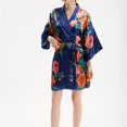 thumbnail image 2 of Defitshape Women's Short Bathrobe Bride Kimono Robe Floral Lightweight Soft Summer Satin Luxury Sleepwear Navy Small-X-Large, 2 of 4