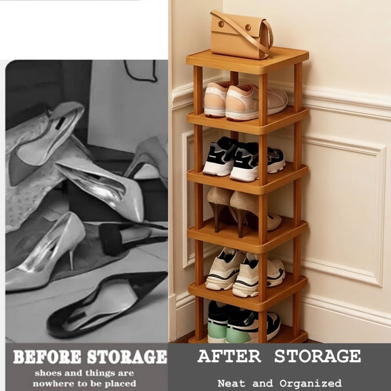 Howcool 6-Tier Stacked Shoe Rack Unit, Bamboo Square Shoes Organizer, Freestanding Storage Shelf