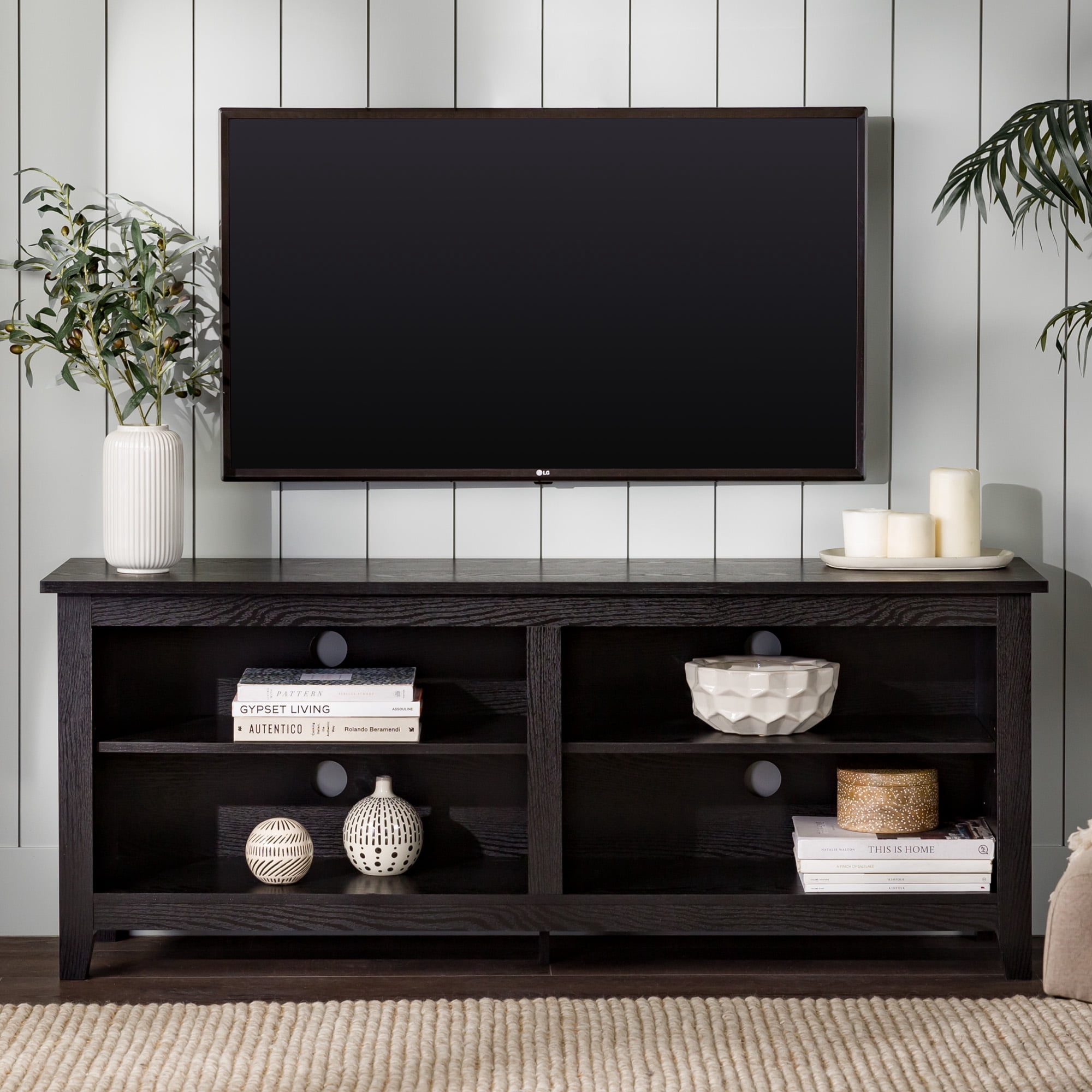 Walker Edison Open Storage TV Stand for TVs up to 65", Black