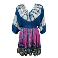 Mogul Womens Blue Pink Mini Dress Tie Dye Summer Fashion Rayon Bohemian Dresses