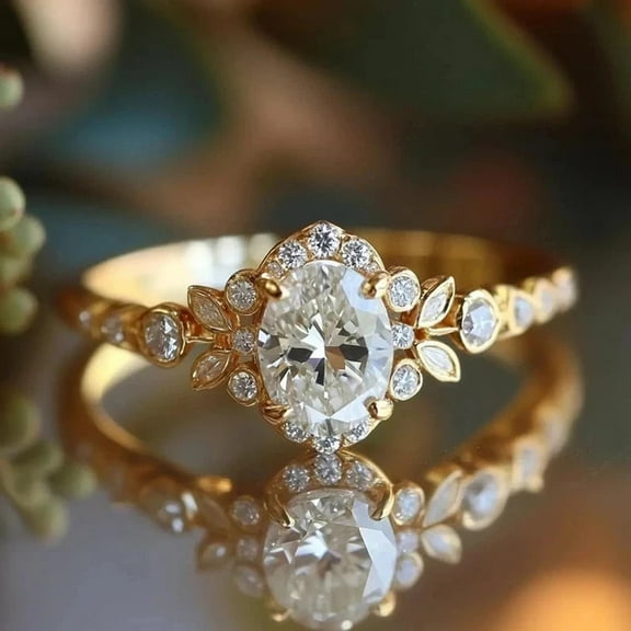 2Ct Oval Cut Lab-Created Halo Women's Wedding Ring 14K Yellow Gold Plated