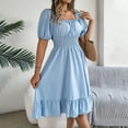 thumbnail image 5 of Square Neck Ruffle Hem Dress for Women Cute Short Puff Sleeve Dresses Casual Ruffle Shirred Flowy Party Dress, 5 of 9