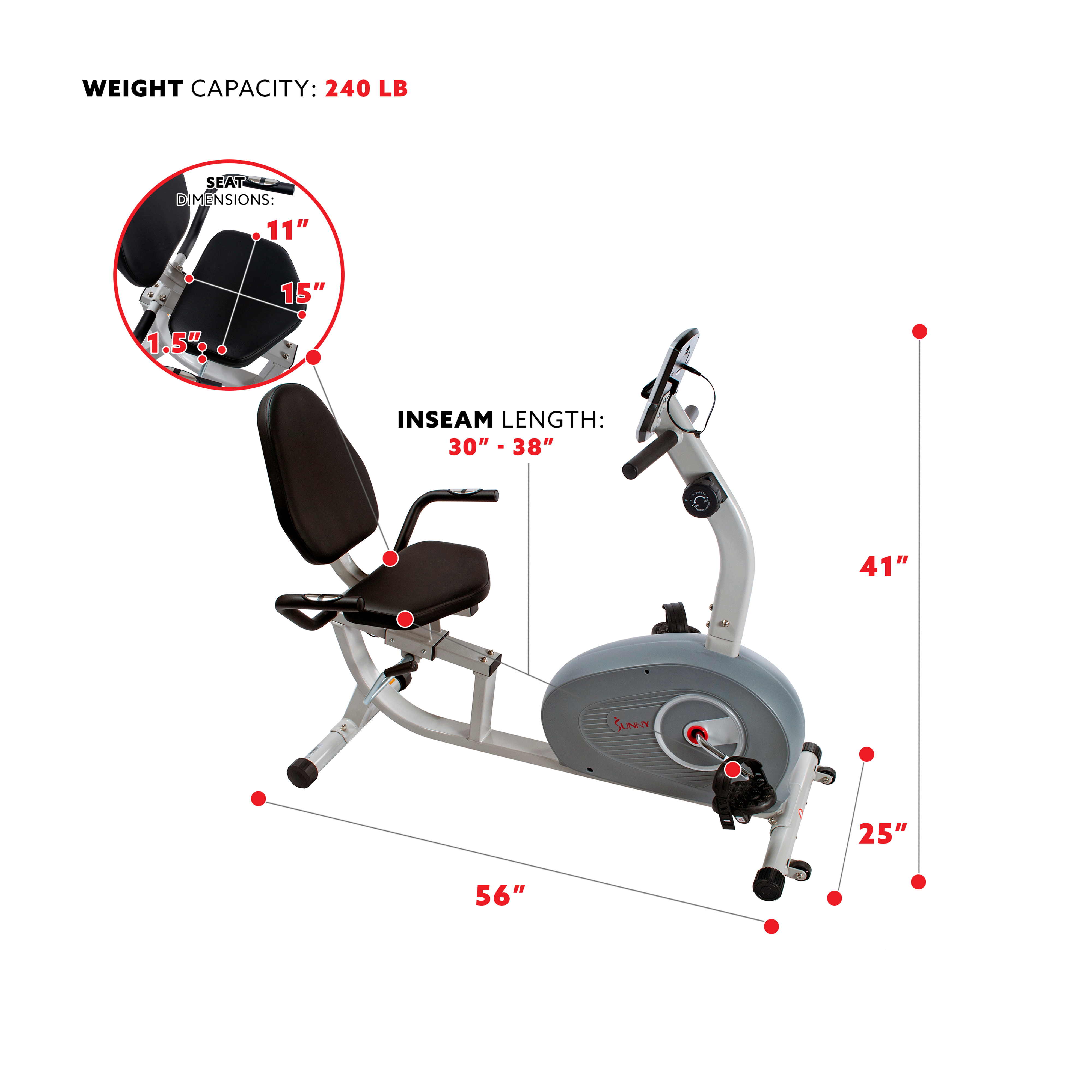 Sunny Health & Fitness Magnetic Recumbent Exercise Bike - SF-RB4905 - image 6 of 11